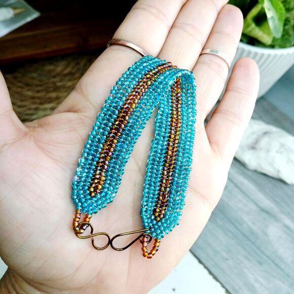 Boho Chic Beaded Herringbone Bracelet, Seed Bead Jewelry, 7.25" - Picture 3 of 8